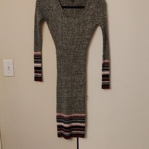 Almost Famous Gray Knit Dress with Pink and Burgundy Stripes